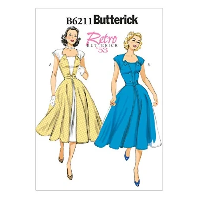 Imagen de Butterick Patrón 6211, Vestido y cinturón para Mujer, Tallas, Algodón, Negro, E5 (14 16 18 20 22)