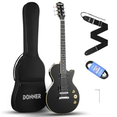 Imagen de Donner Kit de Guitarra Eléctrica LP Tamaño Completo con Bolsa, Correa, Cable (Negro, DLP 124B)