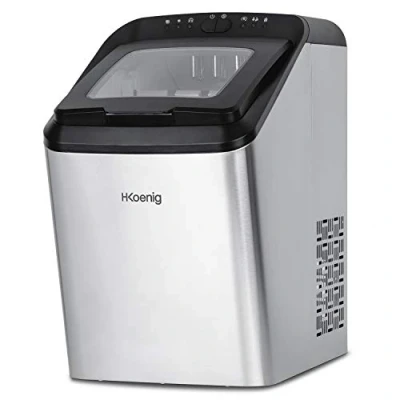 Imagen de H.Koenig Máquina para Hacer Hielo Profesional 15kg en 24h KBP40, 2 Tamaños de Cubitos Hielo, Automático, Enchufable Posible Silenciador 2,8L, Rápido Cubito Listo 6 min