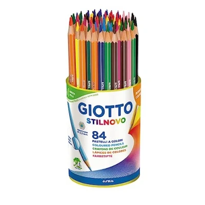 Imagen de GIOTTO Stilnovo, Lápices de colores, Forma Hexagonal, Mina 3.3 mm, Bote Bio Plástico, 7 X 12 Colores Surtidos, 84 unidades