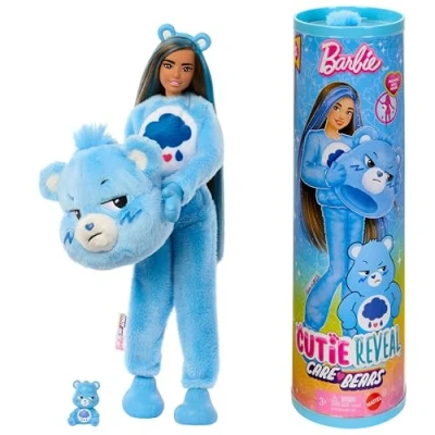 Imagen de Muñeca Barbie Cutie Reveal de la colección Care Bears con accesorios, viene un disfraz peluche del osito Quejoso y 10 sorpresas