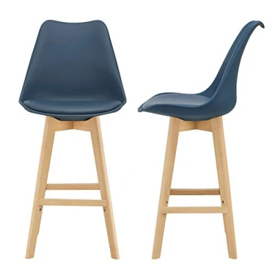 Imagen de [en.casa] Juego de Taburetes Bar 105 x 48 58cm Set 2X Cocina diseño Asiento Acolchado Patas Madera Haya Azúl