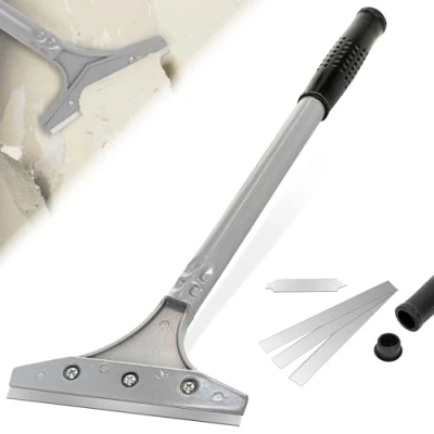 Imagen de BLOSTM Raspador de papel tapiz 5&quot; resistente mango largo Con hoja 5 pulgadas y agarre suave para tapiz, pisos vinilo, azulejos, pintura 3 cuchillas repuesto