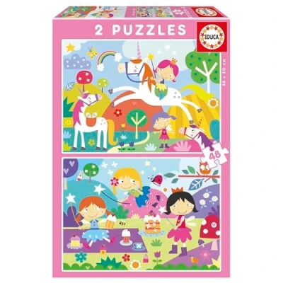 Imagen de Educa Mundo de fantasía. Set 2 Puzzles con 48 Piezas Cada uno compuestos por Grandes Perfectamente acabadas para Que Sea Sencilla y Segura su manipulación (19993)