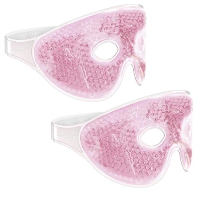 Imagen de Navaris Compresa fría para ojos 2x Antifaz de gel calor y frío Compresas ajustables reutilizable la cara con forma gafas Rosa