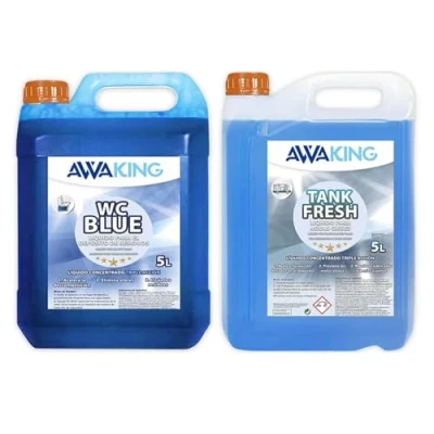 Imagen de Liquido WC Quimico Blue 5L + Tank Fresh 5L,Aditivo para Aguas Negras y Grises, Caravanas,Depósito Residuos Autocaravanas,Sanitary Fluid,Concentrado,Líquido Potty,WC Autocaravanas
