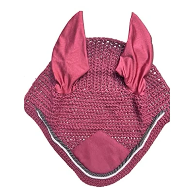 Imagen de Spire Velo suave de ganchillo transpirable algodón para las orejas, máscara control moscas caballo, capó protector (matrimonial, rosa/negro blanco)
