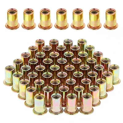Imagen de Gueenky 100 Piezas Tuercas Remachables de Acero al Carbono Galvanizadas, M8 Remaches Roscados Remachables, Kit para Muebles Madera (14 mm x 18 mm)