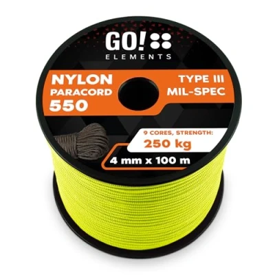 Imagen de GO!elements 100m Paracord de Nylon a Prueba desgarros 4mm 550 Typo III Cuerda Adecuado como Yute &amp; Gruesa MAX. 250kg, Color: Neón