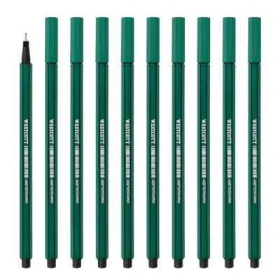 Imagen de Westcott STORYLINER Rotuladores fineliner de color verde, 10 unidades, punta fina premium con grosor trazo 0,4 mm, guía precisa, metal, tinta secado rápido a base agua E 737791