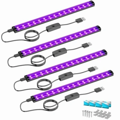 Imagen de Onforu 10W tubo de luz negra, USB 28cm lámpara, 385 400nm UV, negra LED UV bar para discoteca, club, fiesta resplandor, accesorios fiesta, decoración Halloween,4pcs