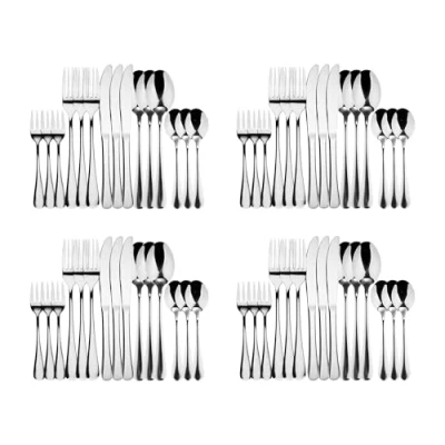 Imagen de Bergner MUNICH, Cubertería de acero inoxidable 16 piezas, Incluye 4 cuchillos, cucharas, tenedores, elegante acabado en negro, Duradera y para toda ocasión