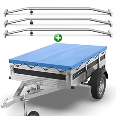 Imagen de Tarpofix® Lona para Remolque Plana 209 x 134 7,5 cm + 3X Soporte de (Ajustable 100 145 cm) PVC Cubierta Varios remolques Coches 750 kg