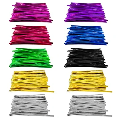 Imagen de 1000 bridas de 10 cm, 8 colores, embalaje selladas, moscas metal, adecuadas para bolsas caramelo, suministros fiesta, envoltorio regalo