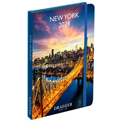 Imagen de DRAEGER PARIS Agenda de bolsillo A6 especial Nueva York enero diciembre 2024 12 fotos 11,5x16 cm Marcapáginas tapa dura 7 idiomas 1 semana en 2 páginas papel certificado FSC®