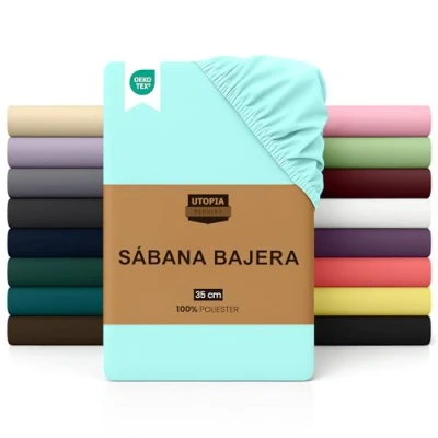 Imagen de Utopia Bedding Sabana Bajera 180x200 Azul SPA Bolsillo Profundo Microfibra de Poliéster Cepillado (Cama 180)