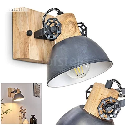 Imagen de aplique Orny, regulable de metal/madera en gris/blanco/marrón, 1 luz, x casquillo E27, punto pared diseño retro/vintage, sin bombilla(s)