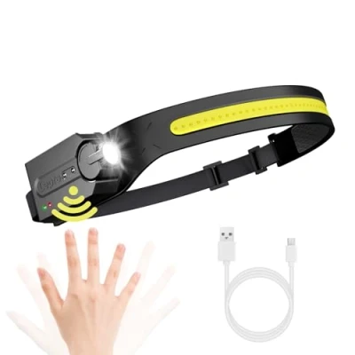 Imagen de Lepro Linterna Frontal LED Recargable, Super Brillante con 5 Modos de Luz 230 Detector Movimiento, Cabaza Impermeable para Senderismo, Correr, Pescar, Trabajar[Incluido Cable USB C]