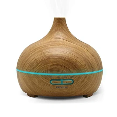 Imagen de PRIXTON Humidificador y Difusor de Aromas Hidra Aromaterapia Aceites Esenciales Luz LED Nocturna Temporizador 1 3 6 h Ambientador con 300 ml Capacidad Ultrasilencioso Madera Clara
