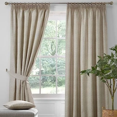Imagen de Dreams &amp; Drapes Cortinas Pembrey Par de Plisadas texturizadas con alzapaños 168 cm Ancho x 183 caída, en Color Natural
