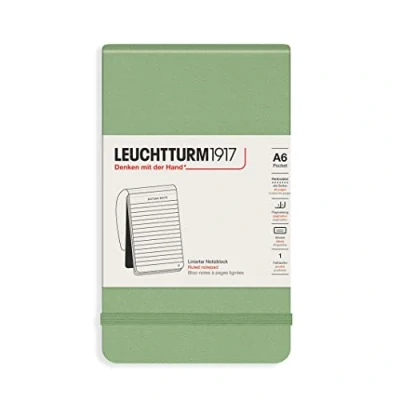 Imagen de LEUCHTTURM1917 364428 Bloc de notas Pocket (A6) 90 x 150 mm, Tapa Dura, 184 páginas numeradas, Sage, Lineas