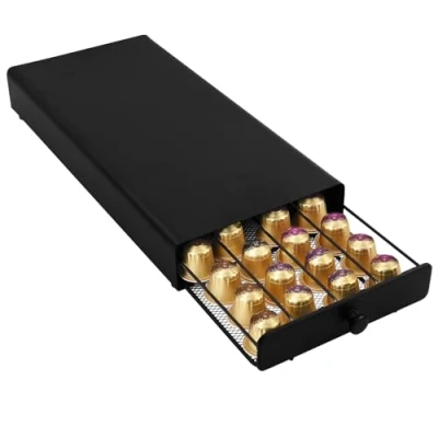 Imagen de Volumoon Cajón para Almacenar Capsulas, Soporte Cápsulas de Café Compatible con 40 Nespresso, Portacápsulas Metálico, Dispensador Cafe, 37.5 x 17.5 5 cm