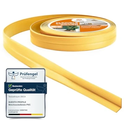 Imagen de Quest Rodapiés Flexible Autoadhesivo Rodapié Plegable para Cocina Baño Cinta de sellado Perfil PVC Estanco Decorativo 10 mm x 5 Metros Oro
