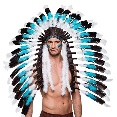Imagen de Boland 44141 Tocado de cabeza lobo nieve indio para adultos, jefe, diadema, gorro con plumas, accesorio disfraz, carnaval, fiesta temática
