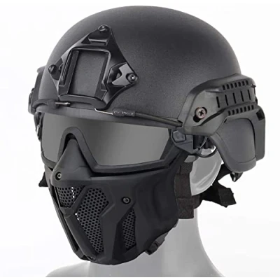 Imagen de Combinación de máscara táctica Cara Completa con Gafas y Casco Paintball ACH Pistola Aire para Juego CS