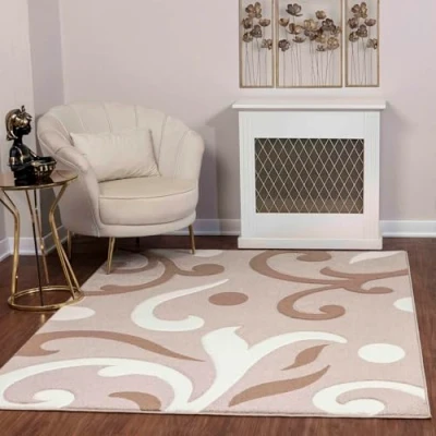 Imagen de Surya Alfombra Abstracta Marseille Salón Grande, Habitación, Dormitorio Salon Pelo Corto, Suave y Lujosa Facil de Cuidar Grande 160x213cmBeige, Marrón, Blanco