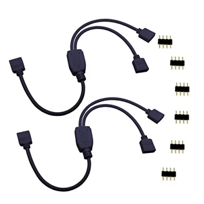 Imagen de LitaElek 2pcs Cable Divisor Tira LED RGB 1 a 2 Cinta 4 Pines Y Splitter Banda Distribución Strip para 5050 3528 2835 Strip, 30cm, Negro