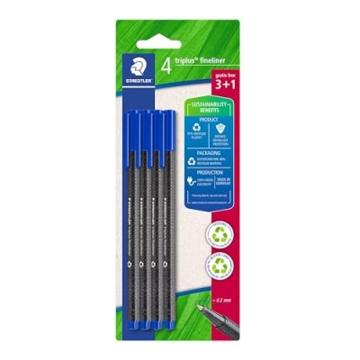 Imagen de Staedtler Triplus Fineliner 334 Lote de 4 rotuladores triangulares (punta superfina, 0,3 mm, plástico, 97% reciclado, R 3BK4