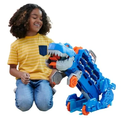 Imagen de Hot Wheels City “Let&#039;s Race ¡a Correr! Netflix Camión T Rex definitivo Dinosaurio Transporte y Pista para Coches de Juguete, Incluye 2 vehículos, +4 años (Mattel HNG50)