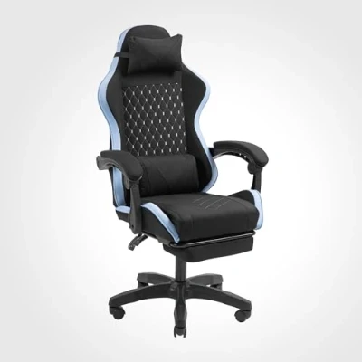 Imagen de Mars Gaming MGC X, Silla Ergonómica, Tejido Transpirable, Respaldo Reclinable y Altura Regulable, Reposabrazos Dinámico, Cojín Cervical Lumbar, Oficina con Reposapiés Extensible, Azul