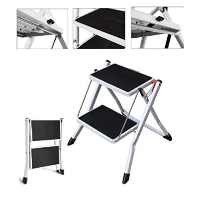 Imagen de Taburete de 2 escalones, Escalera Hierro y Acero, Resistente, Capacidad 330 Libras, Plegable, portátil, Ancho, Antideslizante, Cocina, Peso Ligero Seguridad