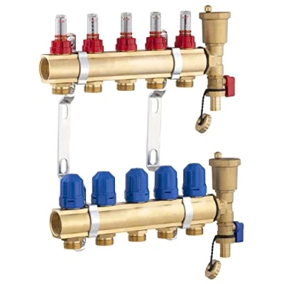 Imagen de Colector para suelo radiante de latón 5 salidas/retornos con caudalímetro NOYON &amp; THIEBAULT