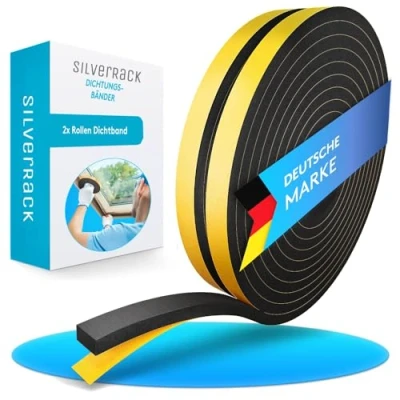 Imagen de SilverRack cinta de sellado autoadhesiva negra [12 mm x 6 mm] adhesiva espuma para juntas puertas, ventanas, aislamiento