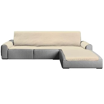 Imagen de GFD Cubre Sofa Chaise Long, Funda para Sofá Longue L Ajustable, Forros Sofás Antideslizante, Fundas Acolchado, Protector Duradero Perros Gatos Mascotas (Derecha, Beige)
