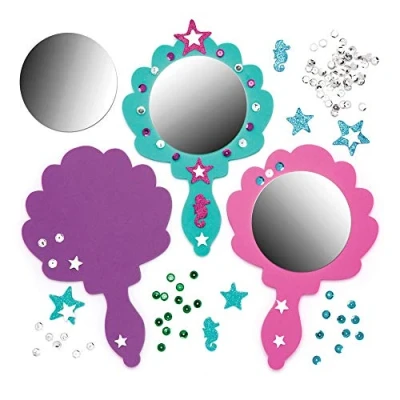 Imagen de Baker Ross Decora tu propio espejo de madera mano sirena (Pack 4) Manualidades con para que los niños decoren y personalicen