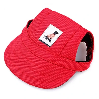 Imagen de Himlaya Gorra de Béisbol del Perro para Mascota Protector Solar Visera Deportes al Aire Libre, Sombrero Ajustable Perros Grandes, medianos y pequeños (S,Rojo)