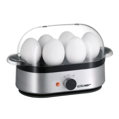 Imagen de Cloer 6099 Cocedor de huevos eléctrico con señal acústica, 400 vatios, para 6 huevos, 2 insertos escalfados, carcasa aluminio