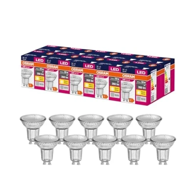 Imagen de OSRAM Lámpara reflectora LED Star Value PAR16 con ángulo de visión 36 grados, casquillo GU10, 4,3 vatios, blanco cálido (2700 K), reemplaza a los focos convencionales 50 paquete 10