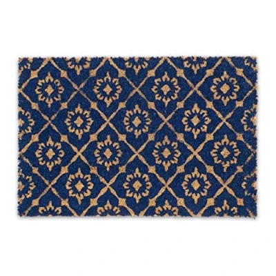 Imagen de Relaxdays Felpudo de Coco, Diseño Floral, Resistente Intemperie, 60x40 cm, Felpilla Interior y Exterior, Azul/Natural