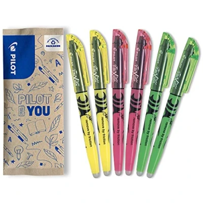 Imagen de PILOT FriXion Light Rotulador borrable, 6 unidades (amarillo neón, rosa verde)
