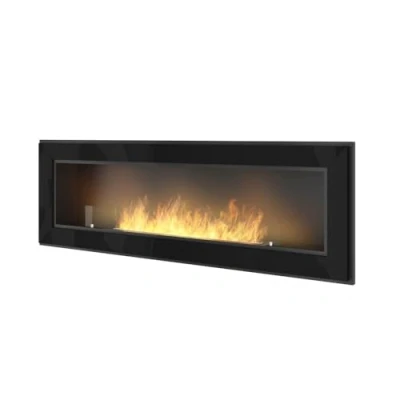 Imagen de SOLOLED Chimenea de bioetanol empotrada en la pared con cristal protector incluido marco biochimenea acero (negro mate, 150 cm)