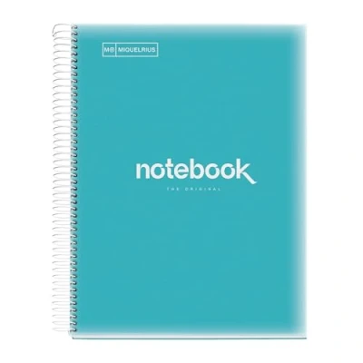 Imagen de Miquelrius Cuaderno A4 Notebook Emotions, 160 Hojas 90 g/m², Cuadrícula 5 x mm, 8 Franjas de Colores, Espiral Microperforado, Tapa Polipropileno, 4 Taladros, Color Azul Cielo