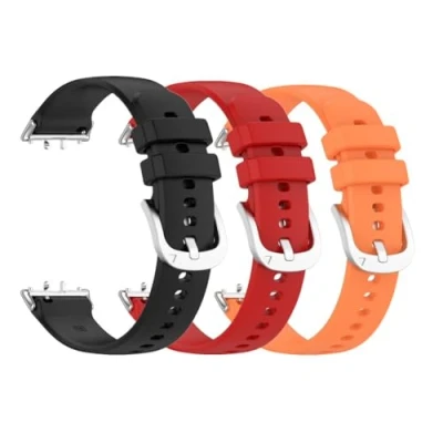 Imagen de Waekethy Correas para Samsung Galaxy Fit 3 SM R390, Silicona Suave Correa Reloj Deporte Smartwatch Reemplazo Pulsera Compatible con R390 (Negro+rojo+naranja)
