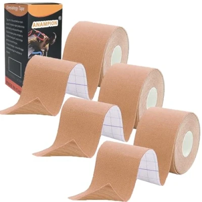 Imagen de ANAMPION Kinesiotape,Cinta Kinesiologica,3 Rollos 5mx5cm Venda Neuromuscular Adhesiva,Elásticas, Impermeable,Kinesiology Tape Elástica Para Alivio Dolor Muscular,Hombros(Color de la piel)