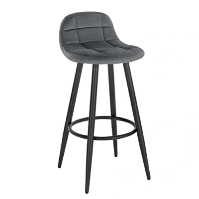 Imagen de WOLTU Taburete Alto de Cocina, Bar con Respaldo y Reposapiés, Asiento Tapizado en Terciopelo, Silla Patas Metálicas, Altura 70 cm, Gris Oscuro, BH364dgr 1