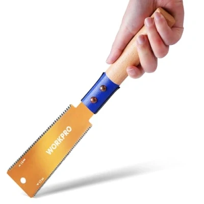 Imagen de WORKPRO Sierra Japonesa de 150 mm con Hoja SK5, Doble Filo 17TPI/14TPI, Tracción Mango Madera Ergonómico, para Trabajo en Madera, Bricolaje y Carpintería